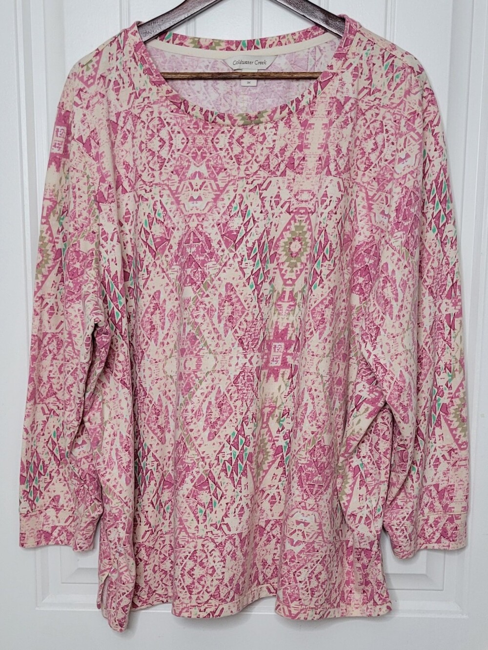 Coldwater Creek Pink Printed Long-Sleeve Top with Mint Accents